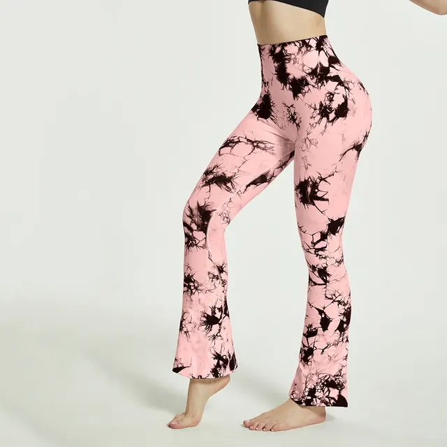 Fashion Tie Dye Printed Yoga Bell Bottomed Pants Seamless High Waist Quick drying Fitness Running Sports Leggings Women Flares Pink - Shop at LoveMi