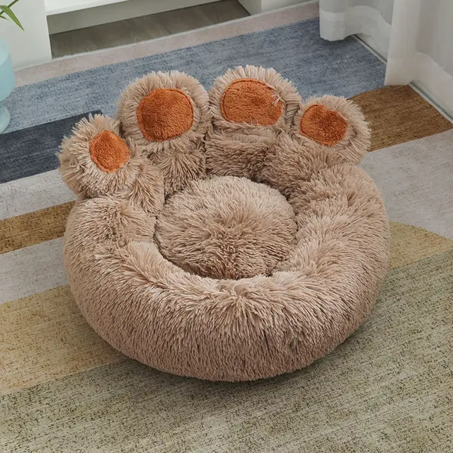 Plush Cathouse Doghouse Pet Bed Winter Warm Hand shaped Brush Pet Light Coffee - Shop at LoveMi
