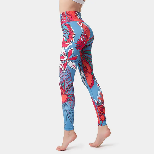 Fashion Flowers Print Leggings High Waist Hip Lifting Yoga Pants For Women Sports Running Fitness Trousers Hk284 - Shop at LoveMi
