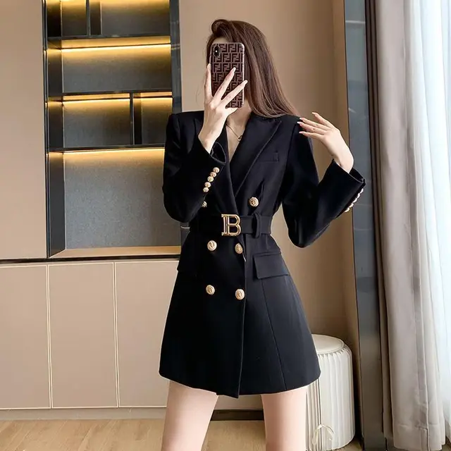 Women's Fashionable Double breasted Suit Jacket Black - Shop at LoveMi