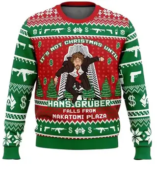 Santa Elk Long Sleeve Round Neck Loose Top - Green Red