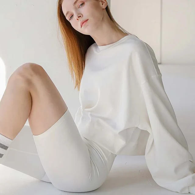 Long Sleeve Round Neck Pullover Leisure Short Sweater White - Shop at LoveMi