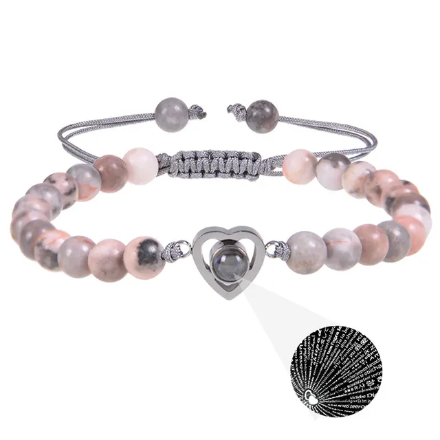 Beaded Woven Bracelet Heart shaped Pink Zebra Stone Bracelet - Shop at LoveMi