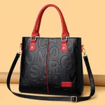 Women's Large Capacity Leather Printing Shoulder Bag - Red