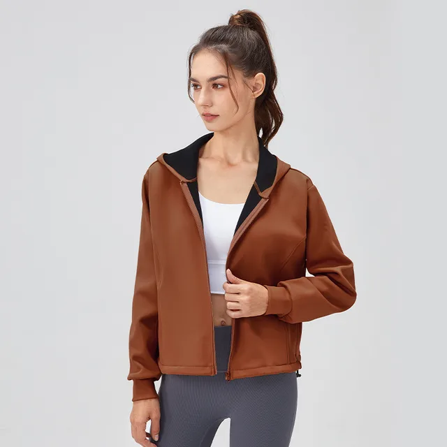 Women's Autumn And Winter Thickening Yoga Jacket Loose Hooded Warm Zipper Running Clothes Brown Coffee Color - Shop at LoveMi