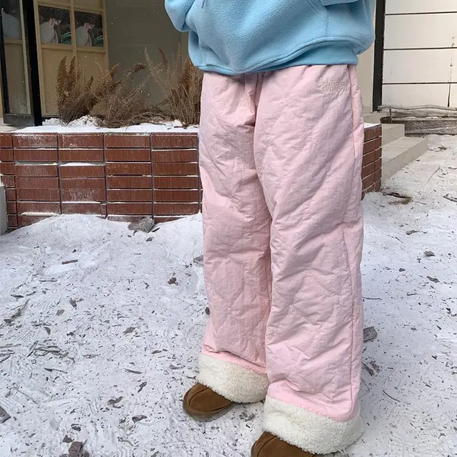 Autumn And Winter Diamond Plaid Thickened Polar Fleece Cotton Pants Pink - Shop at LoveMi