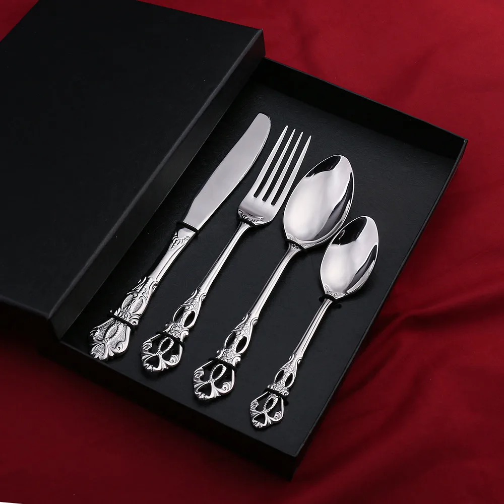 Stainless Steel Western Food Tableware Set Steak Knife And Fork Gift Box Steak Knife, Fork And Spoon - Natural Four Piece Set Box