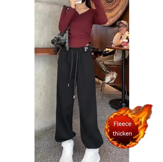 New Letter Embroidery Candy Color Fleece lined Thick Track Pants Black - Shop at LoveMi
