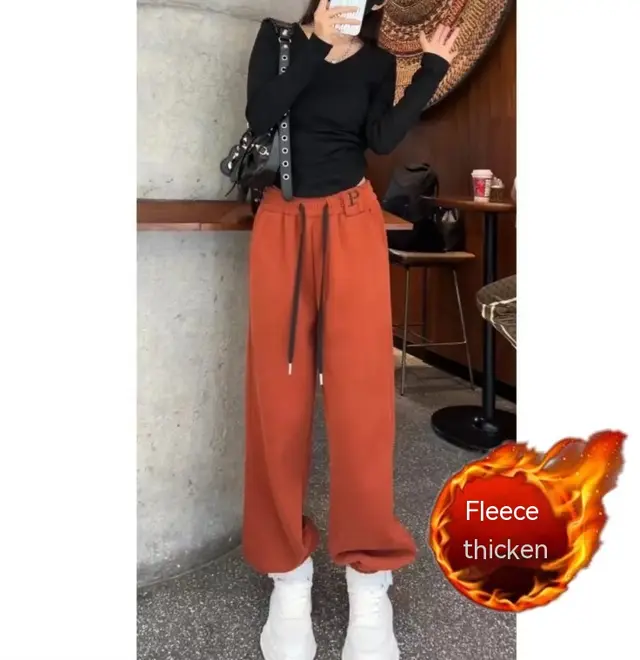 New Letter Embroidery Candy Color Fleece lined Thick Track Pants Orange - Shop at LoveMi