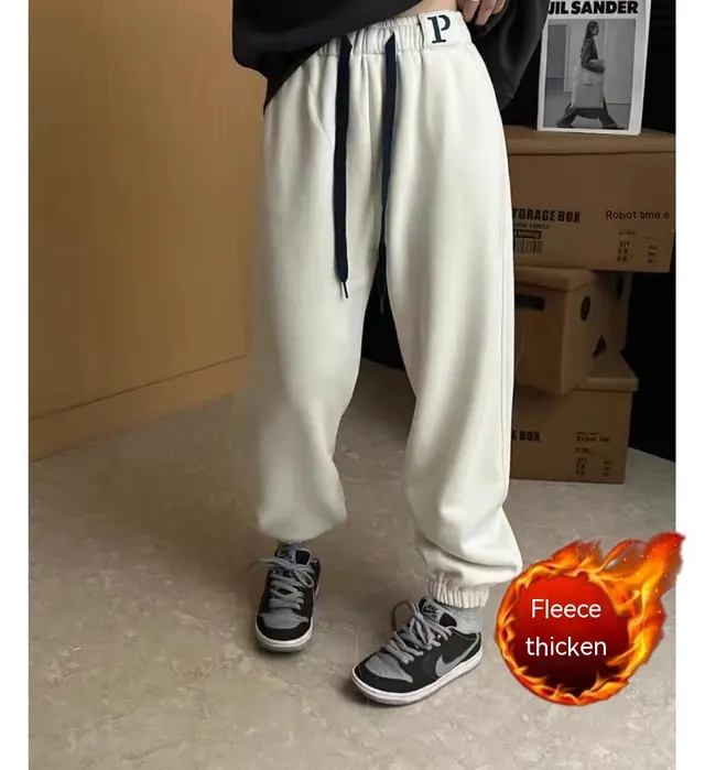 New Letter Embroidery Candy Color Fleece lined Thick Track Pants White - Shop at LoveMi