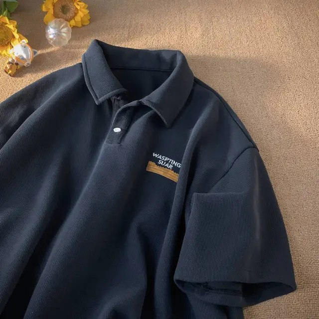 American Retro Polo Shirt Men's Short Sleeve Navy Blue - Shop at LoveMi