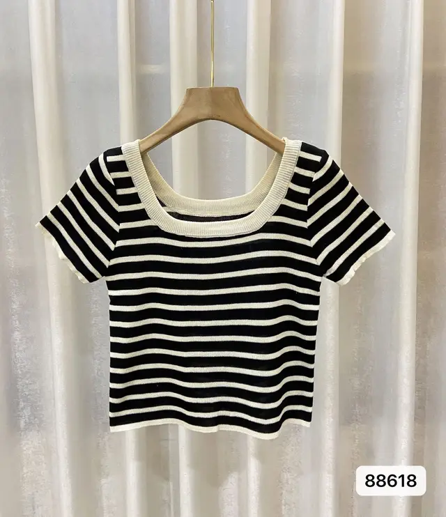 Casual Short sleeved Slim fit Striped T shirt Black - Shop at LoveMi