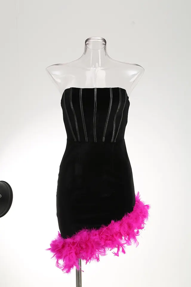 Female Sexy Girdle Irregular Feather Party Fishbone Dress Black - Shop at LoveMi