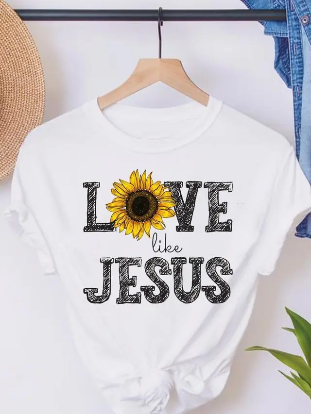 Sunflower Pattern Printed Holiday T shirt White Sf01 - Shop at LoveMi