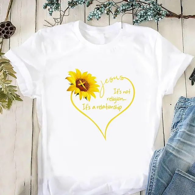 Sunflower Pattern Printed Holiday T shirt White Sf03 - Shop at LoveMi
