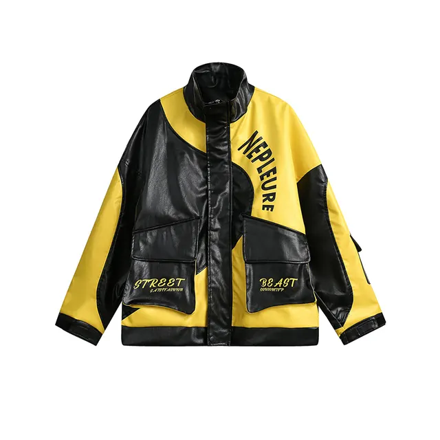 Autumn New American Stitching Letter Jacket Yellow - Shop at LoveMi