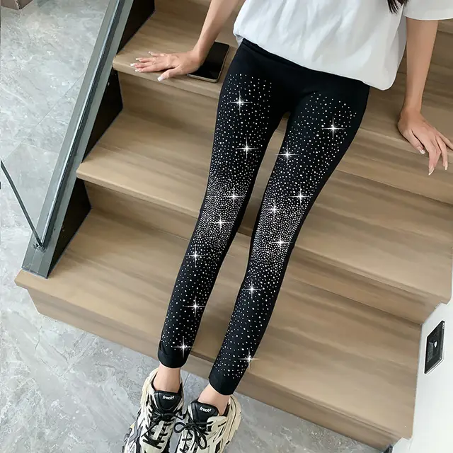 Shiny Rhinestone Leggings For Women Big Starry Sky - Shop at LoveMi