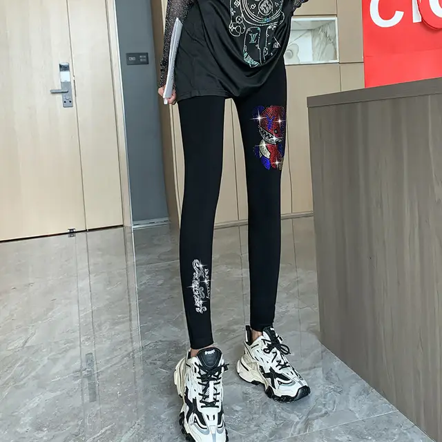 Shiny Rhinestone Leggings For Women Fortune Bear - Shop at LoveMi