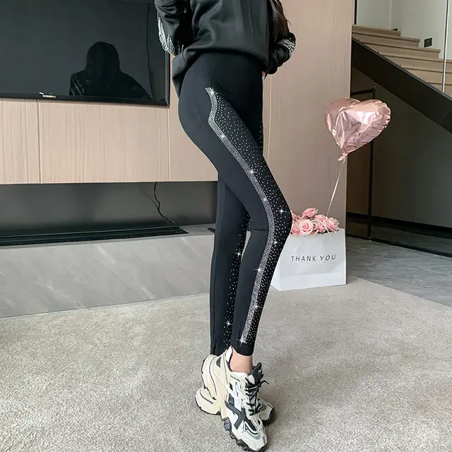 Shiny Rhinestone Leggings For Women Side Starry Sky - Shop at LoveMi