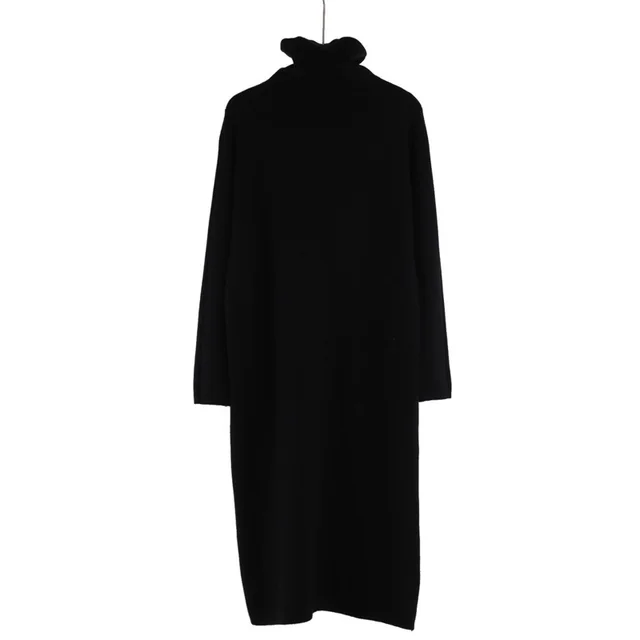 Women's Inner Wear Autumn And Winter High Collar Mid length Temperament Overknee Sweater Long Dress Black - Shop at LoveMi