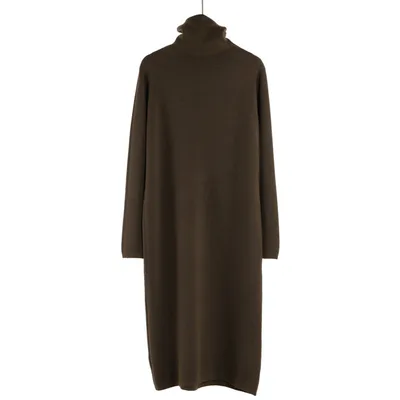 Women's Inner Wear Autumn And Winter High Collar Mid length Temperament Overknee Sweater Long Dress Coffee - Shop at LoveMi