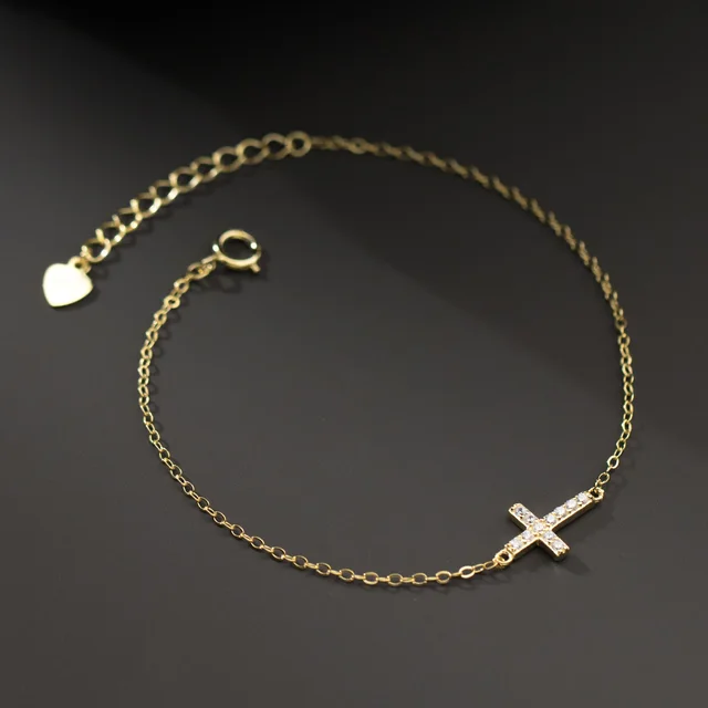 Cross Bracelet Women's Sterling Silver Fine Diamond Light Luxury Design Simple Niche 14K Gold 18Cm - Shop at LoveMi