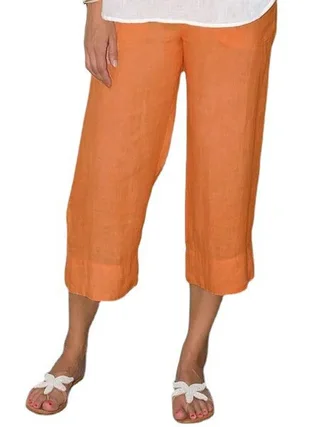 Solid Color Cotton And Linen Women's Simple Loose Casual Cropped Pants - Orange - View 1
