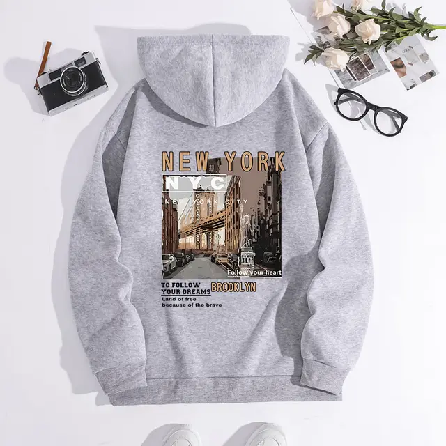 Autumn And Winter Printing Hooded Fleece lined Women's Sweater Gray - Shop at LoveMi