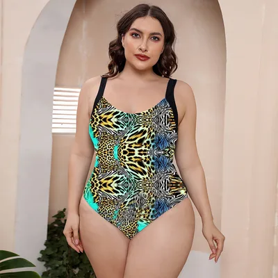 One piece Bikini Conservative Hot Spring Bathing Suit Vest Spaghetti strap Floral Print Swimsuit Leopard - Shop at LoveMi