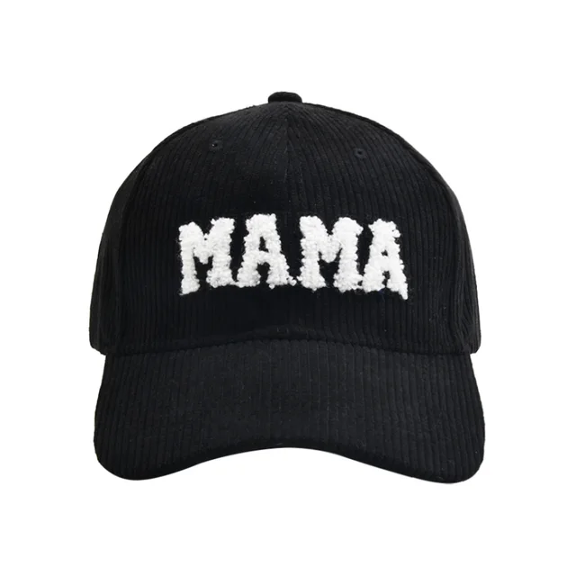 Letter MAMA Embroidered Corduroy Baseball Cap Cap Female Parent child Style Mama Black - Shop at LoveMi