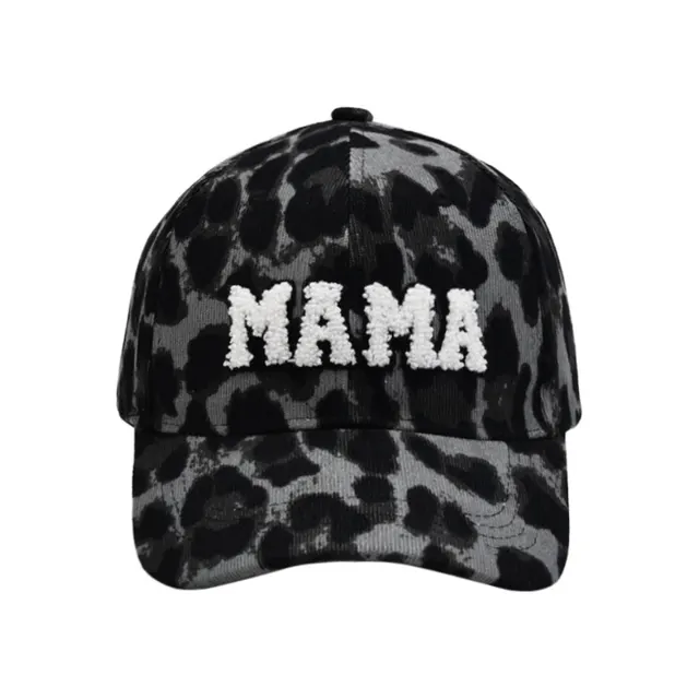 Letter MAMA Embroidered Corduroy Baseball Cap Cap Female Parent child Style Mama Gray Leopard Print - Shop at LoveMi