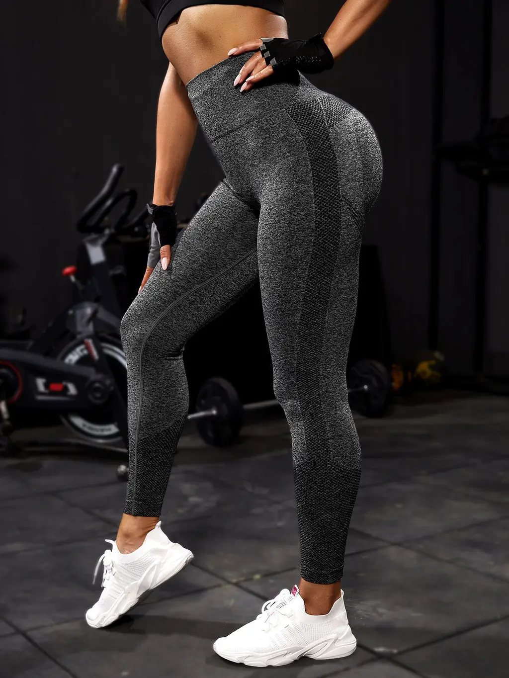 High Waist Nude Feel Hip Lifting Tights Elastic Sports Running Quick-drying Yoga Pants - Gray