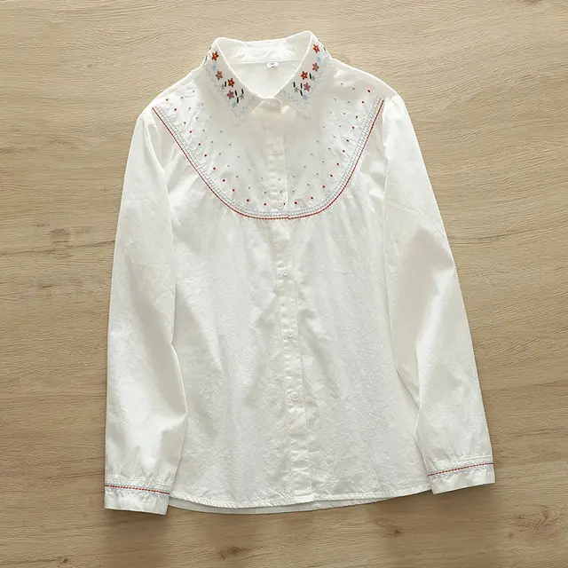 Women's Autumn Ethnic Style Loose Long Sleeve Shirt White - Shop at LoveMi