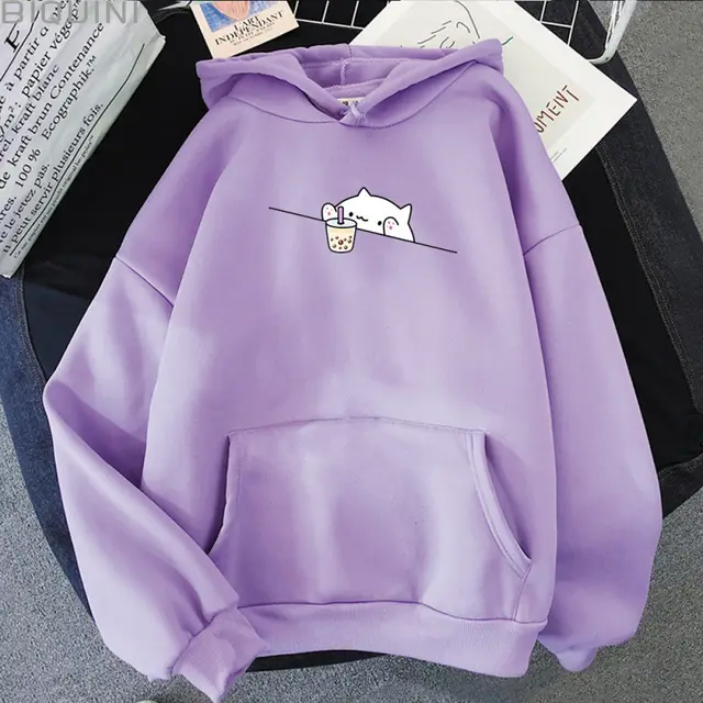 Women's Hooded Sweatshirt Polyester Fiber Sweater Light Purple - Shop at LoveMi