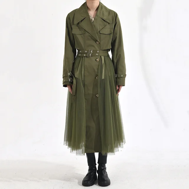 Women's Korean style Mesh Stitching Green Windbreaker Coat Green - Shop at LoveMi