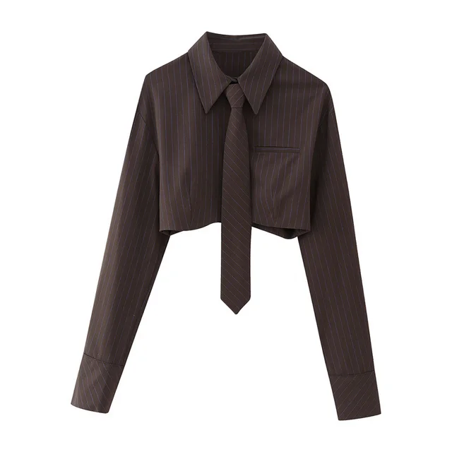 Fashion Tie Accessories Striped Short Shirt Maroon - Shop at LoveMi