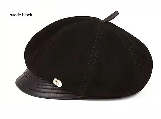 Women's Japanese Style All matching Casual Sheepskin Beret Suede Black - Shop at LoveMi