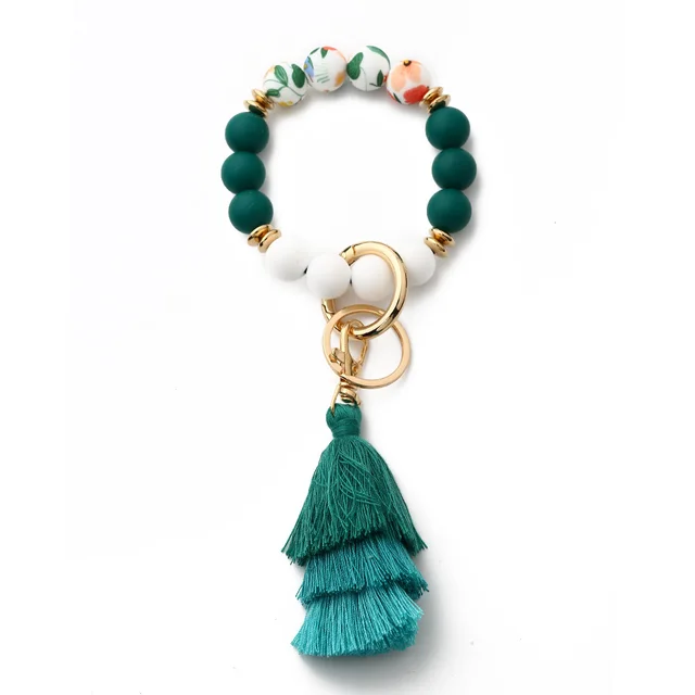 Bohemian Style Tassel Pattern Silica Gel Bracelet Dark Green - Shop at LoveMi