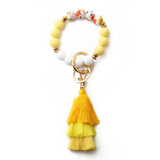 Bohemian Style Tassel Pattern Silica Gel Bracelet Yellow - Shop at LoveMi