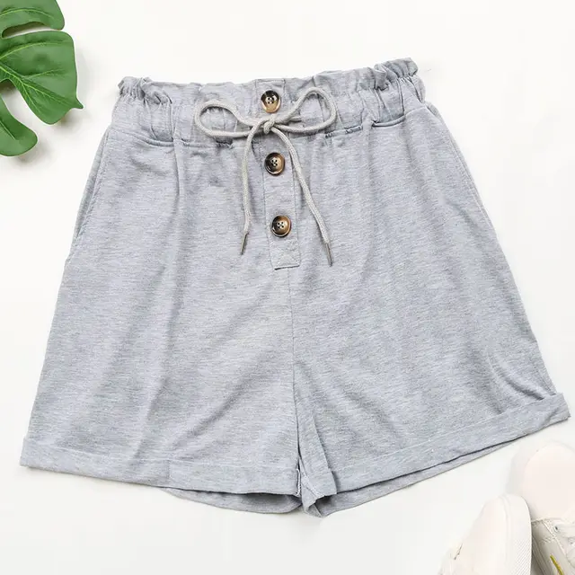 Summer High Waist Elastic Casual Sports Shorts For Women Light Gray - Shop at LoveMi