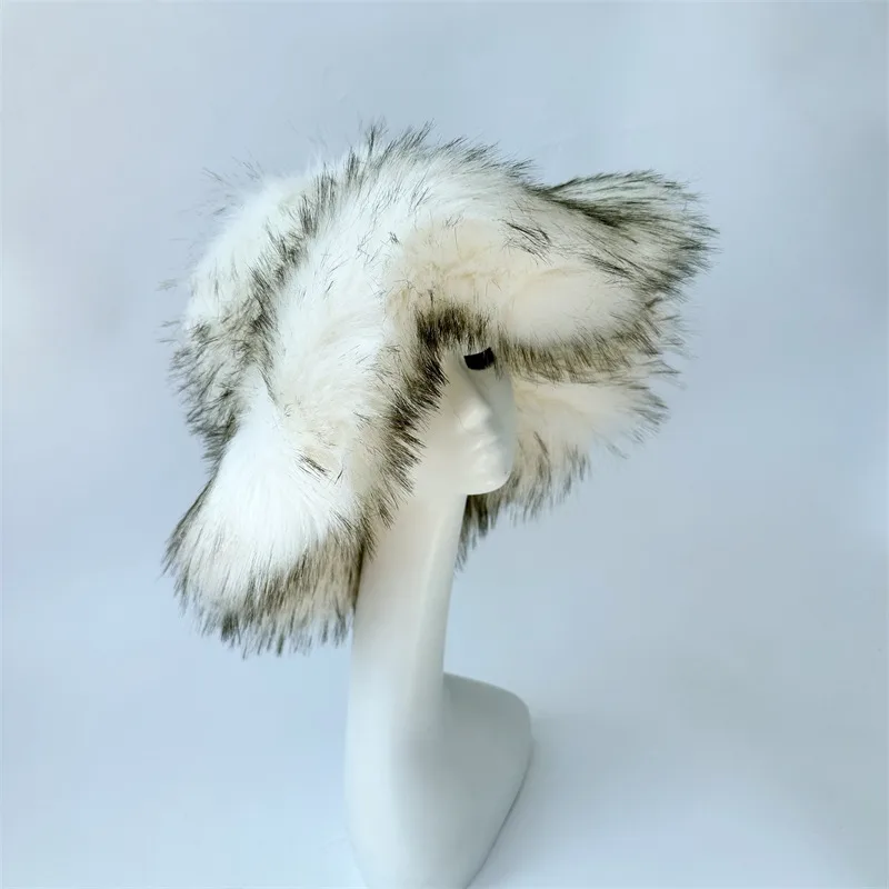 Warm Environmental Protection Fur Raccoon Fur Thickened Autumn And Winter Personalized Punk Hat - White And Black Tip
