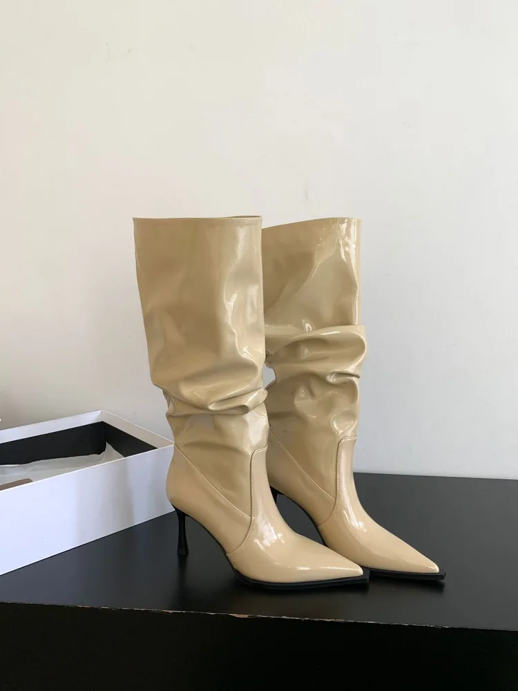 High Heel Pointed Toe Long Boots Female Black Yellow - Shop at LoveMi