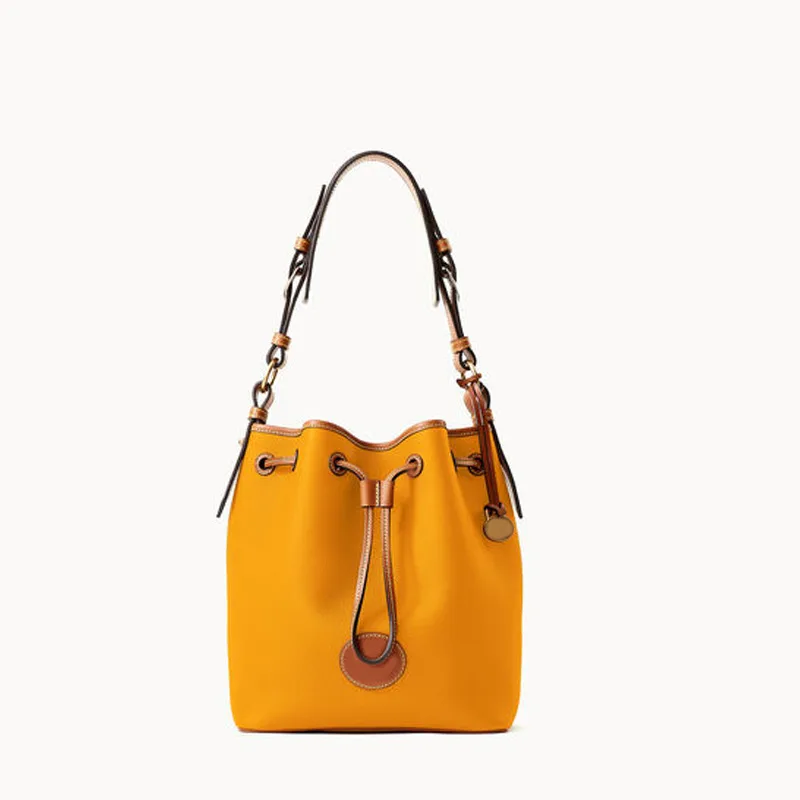 Vintage Pebble Lychee Particle Shoulder Handbag Yellow - Shop at LoveMi