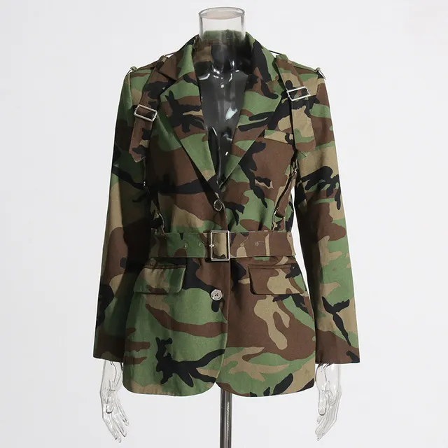 Women's Printed Lace up Waist controlled Slimming Suit Jacket Camouflage - Shop at LoveMi