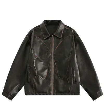 American Retro Fashion Brand Butterfly Leather Coat Brown - Shop at LoveMi