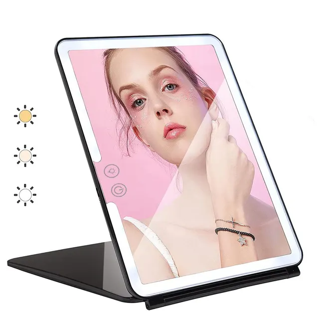 Large Cosmetic Mirror With Light Portable Make up Rechargeable Folding Makeup Black - Shop at LoveMi