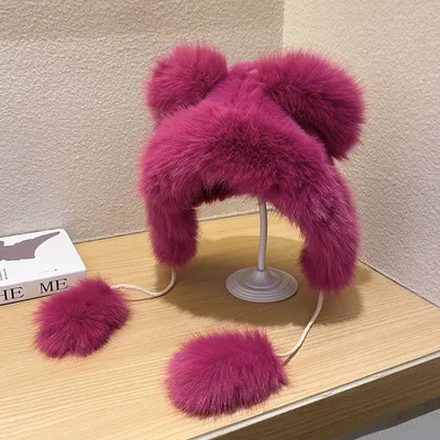 Cute Fluffy Warm Earflaps Cap Female Winter Red - Shop at LoveMi