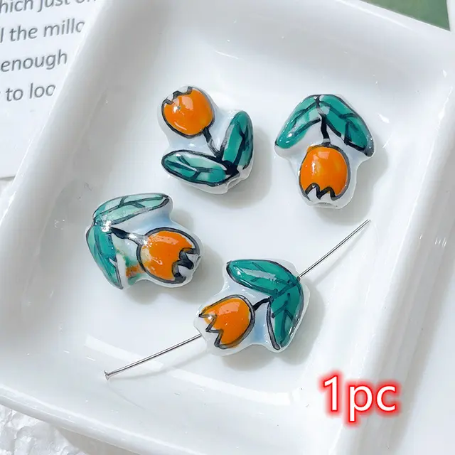 Porcelain Hand Painted Printed Tulip Perforated Ceramic Beads Diy Jewelry Accessories Materials 3 Single Price - Shop at LoveMi