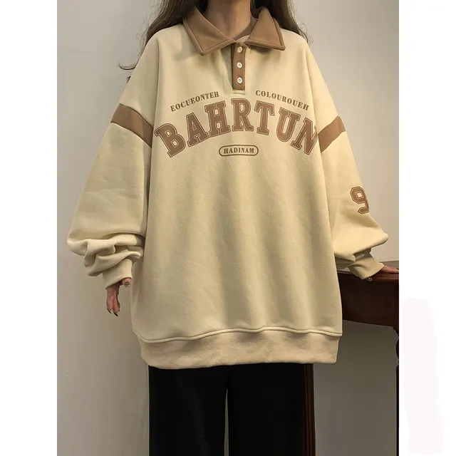 Fat American Retro Polo Collar Sweater Women's Autumn And Winter Velvet Padded Thickened Top Slimming Slim Fit Coat Plus Size Apricot - Shop at LoveMi