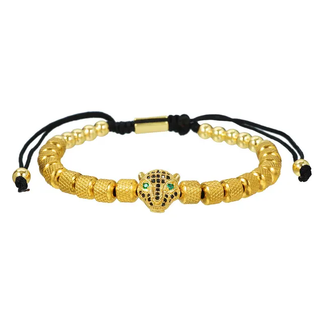 Zircon Leopard Head Stainless Steel Pineapple Bead Bracelet Zj8850 - Shop at LoveMi